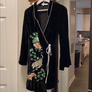 Rixo London velvet embroidered midi wrap dress